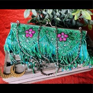 Vintage hand beaded floral purse